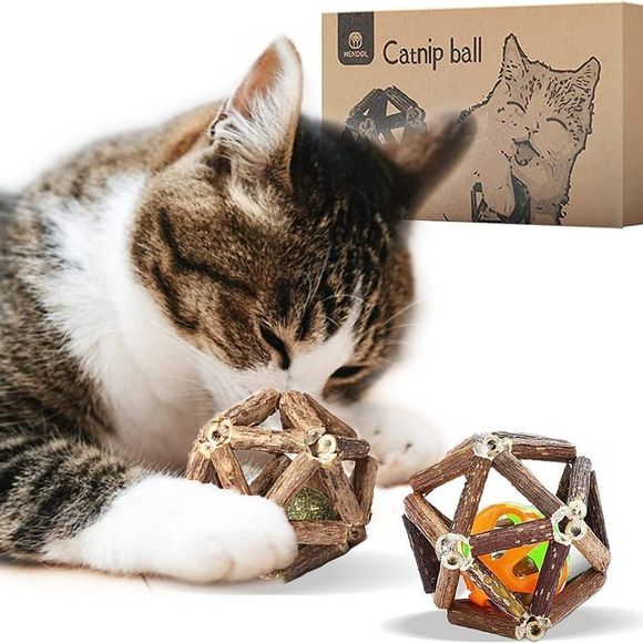 2 Pcs Cage Balls for Cats - WenStorm Catnip Toys Cat Chew Toy Natural Silvervine - Picture 1 of 2